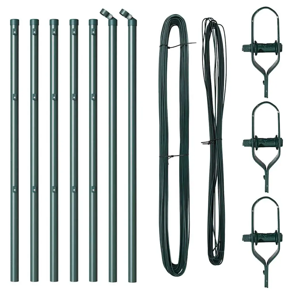 Green Embedded Steel Fence Post Set for Boundary Marking