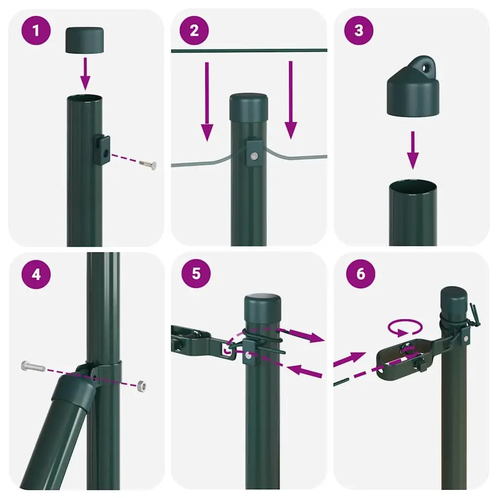 Fence Post Steel Green 7 Pieces Garden Boundary Marker Outdoor Barrier Support