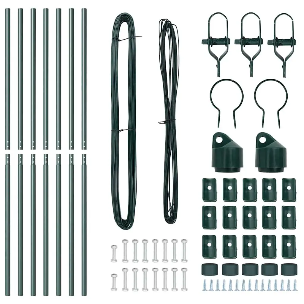 Fence Post 7pcs Green Powder-Coated Steel Embedded Garden Outdoor Barrier