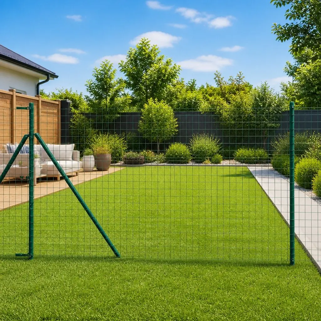 Green Powder-Coated Steel Embedded Fence Post Set