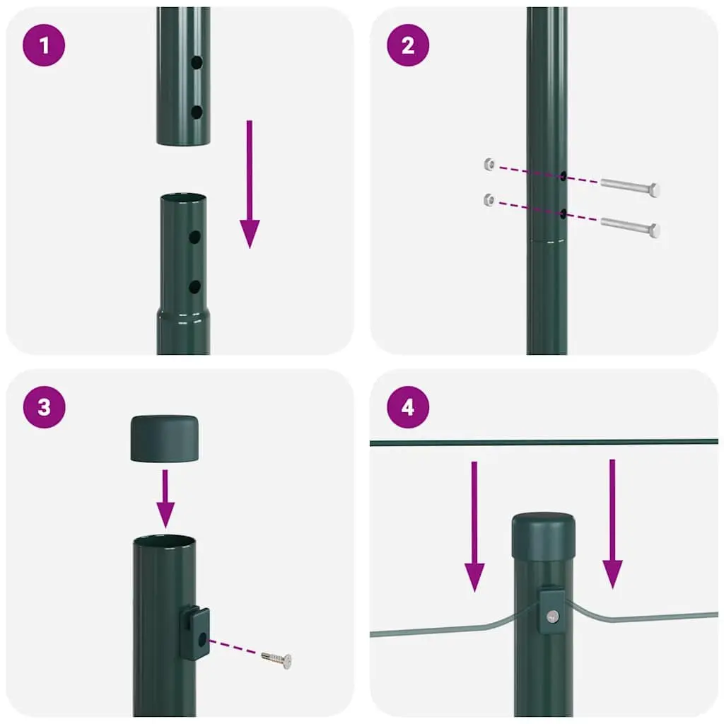 Fence Posts 7pcs Green Powder-Coated Steel Embedded Garden Terrace Barriers