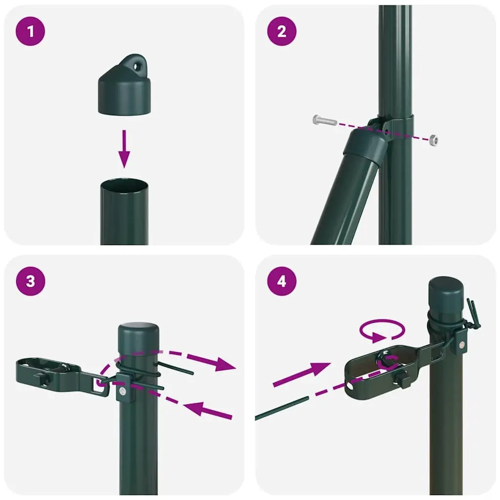 Fence Posts 7pcs Green Powder-Coated Steel Embedded Garden Terrace Barriers