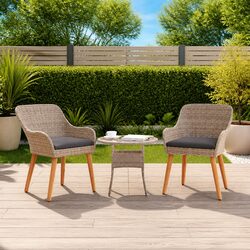2-Piece Black Poly Rattan Garden Chair Set with Acacia Legs