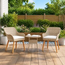 Beige Outdoor Garden Chair Set 2 pcs with Acacia Wood Legs