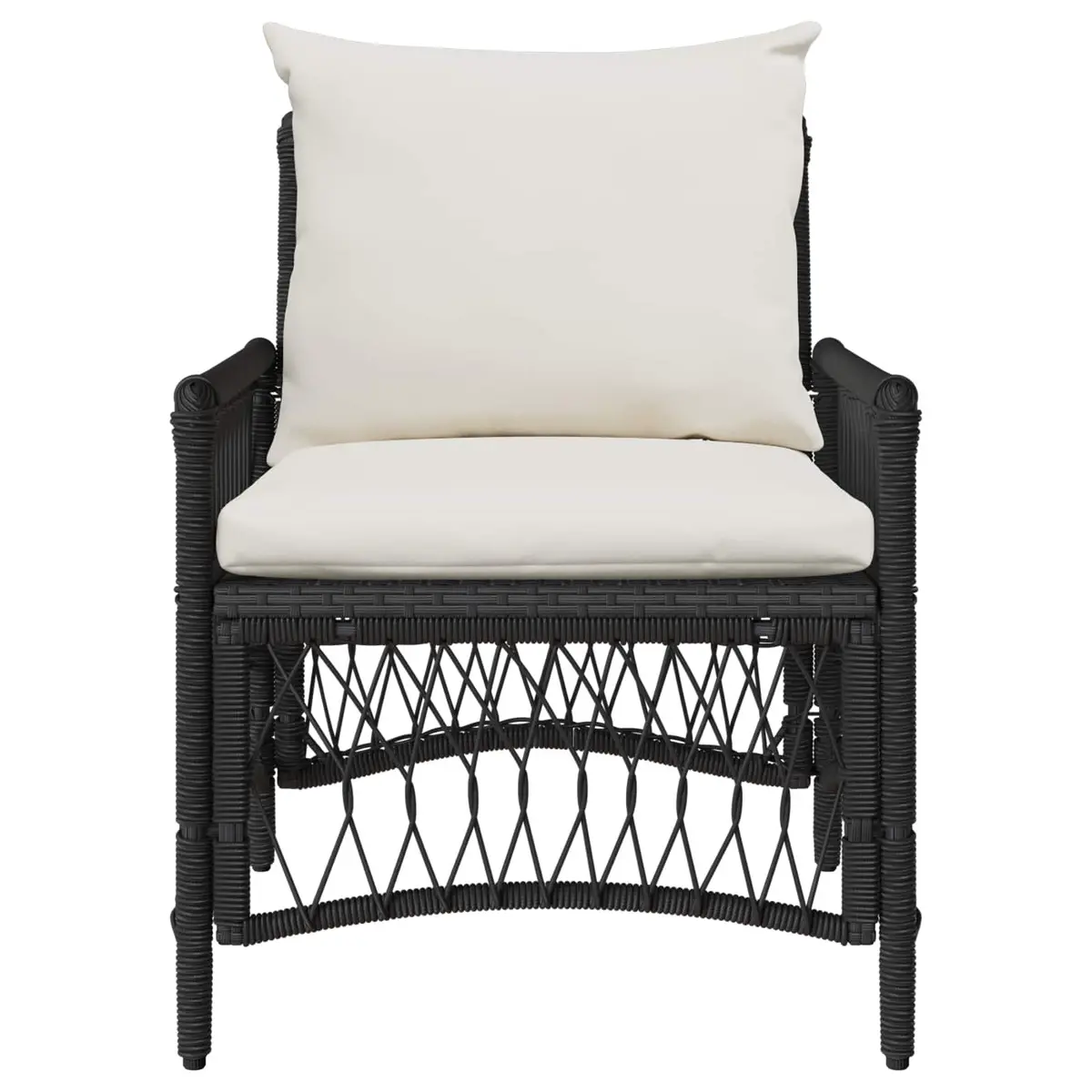 Garden Chair Poly Rattan Steel Frame Black with Cushion Weather Resistant