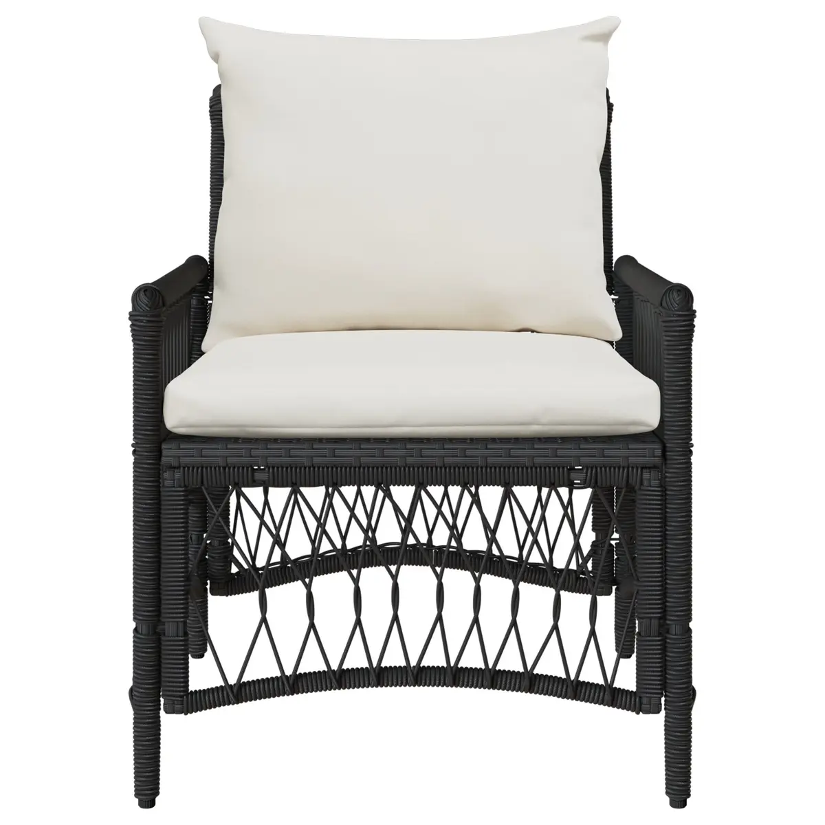 Garden Chair Poly Rattan Steel Frame Black with Cushion Weather Resistant