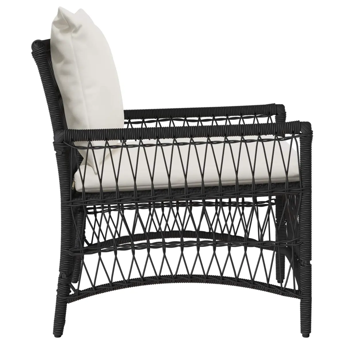 Garden Chair Poly Rattan Steel Frame Black with Cushion Weather Resistant
