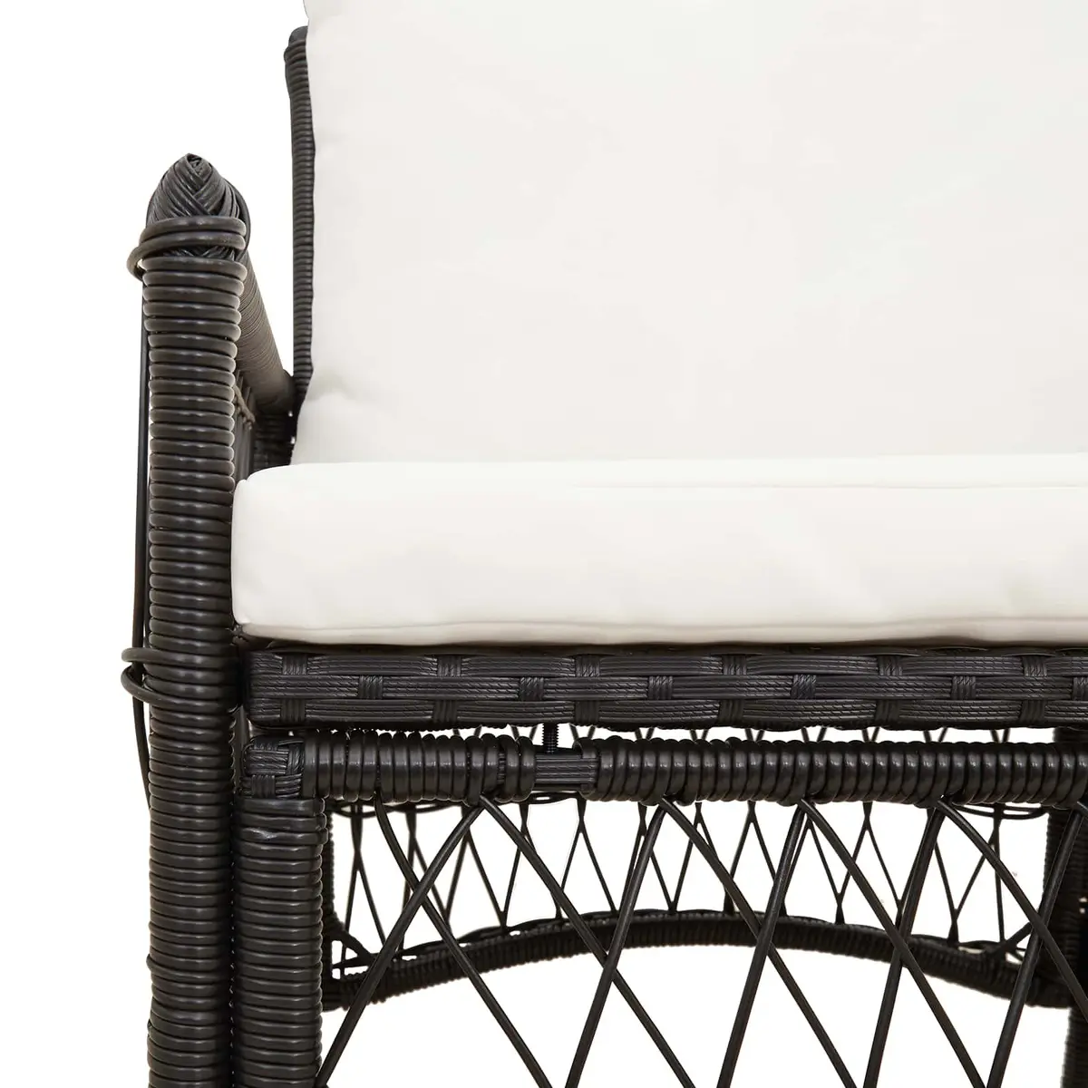 Garden Chair Poly Rattan Steel Frame Black with Cushion Weather Resistant