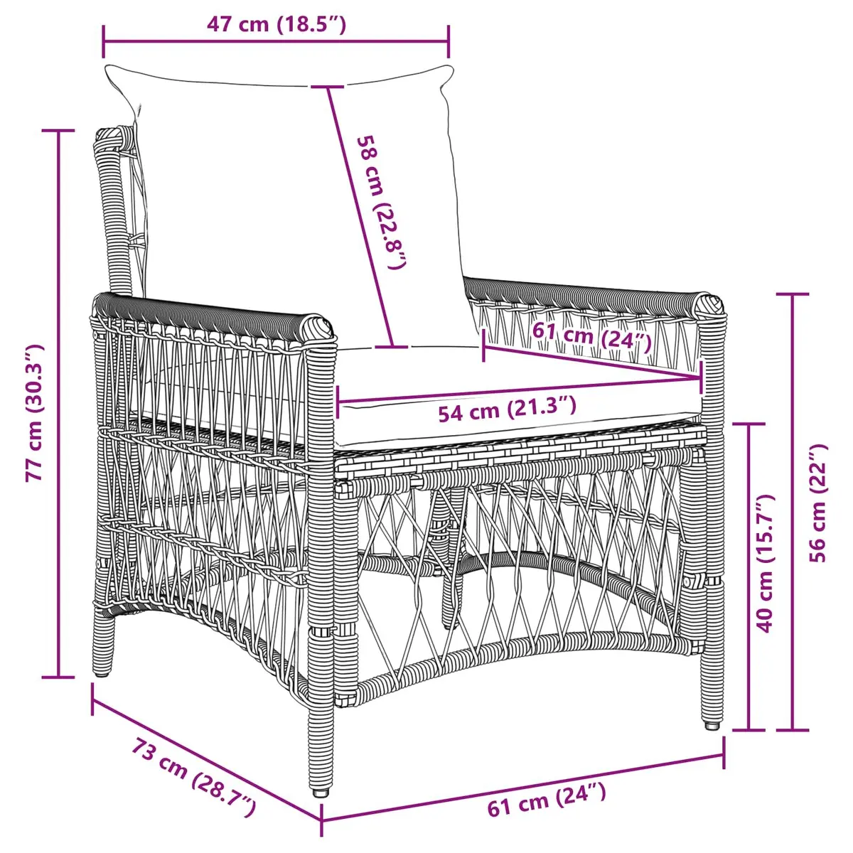 Garden Chair Poly Rattan Steel Frame Grey with Cushion