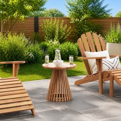 Brown Round Teak Wood Outdoor Side Table for Garden