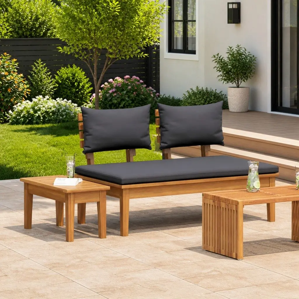 Grey Teak Wood Outdoor Bench and Table Set