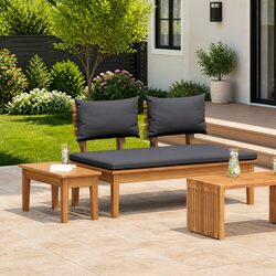 Sturdy Grey Teak Wood Outdoor Bench and Table Set