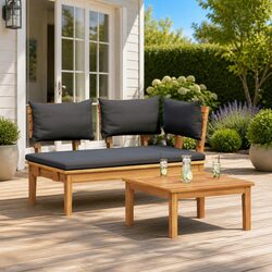 Teak Wood Outdoor Garden Bench and Table Set in Grey