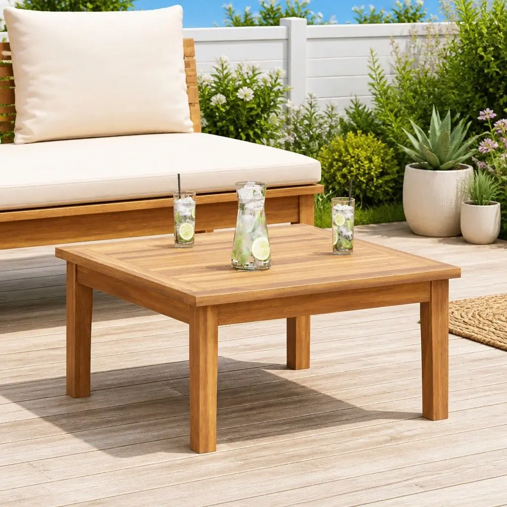 Rectangular Solid Teak Wood Patio Table for Outdoor Spaces
