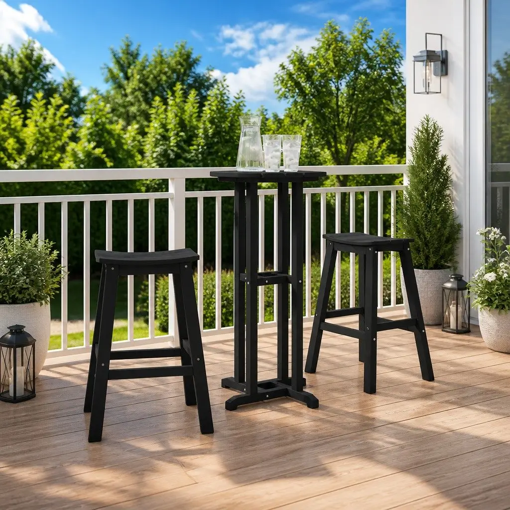 Black Polyethylene Outdoor Round Bar Table 55x55x107cm