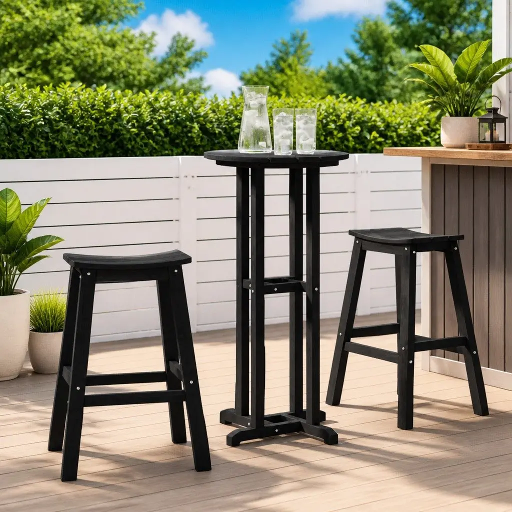 Black Bar Stools 2-Piece Set for Outdoors