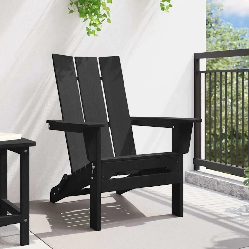 Folding Adirondack Chair HDPE Black Outdoor Garden Patio Seating