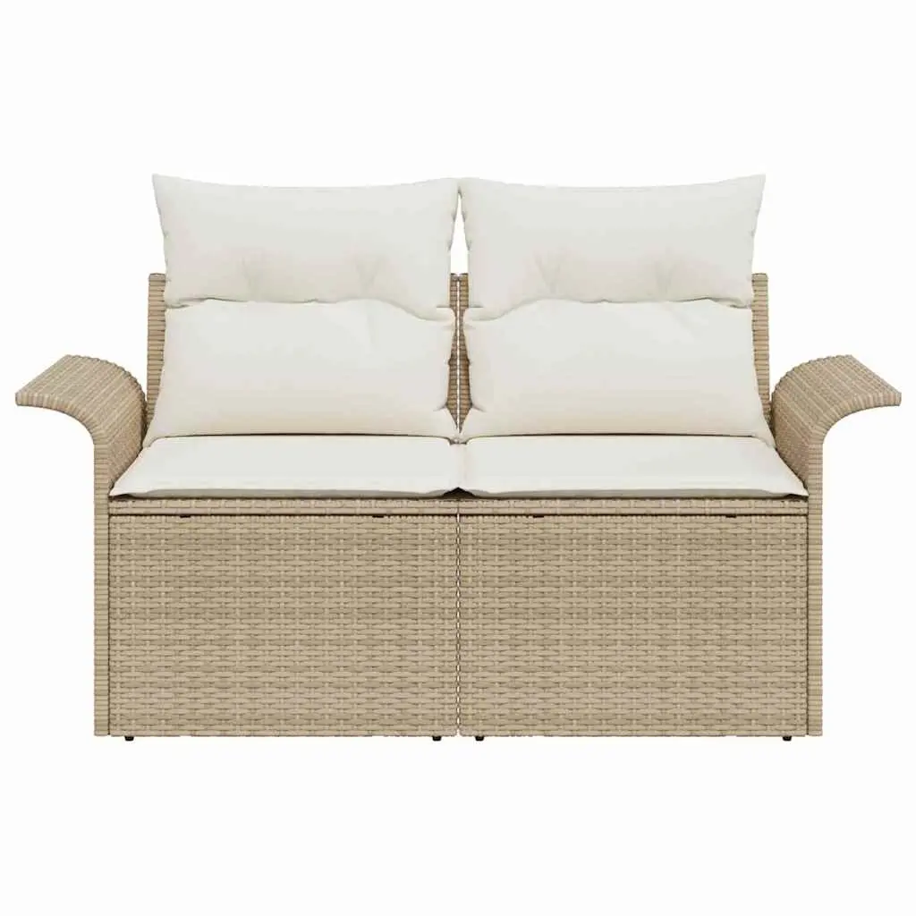 Poly Rattan Garden Sofa Beige 141x62x69cm with Cushion Pad