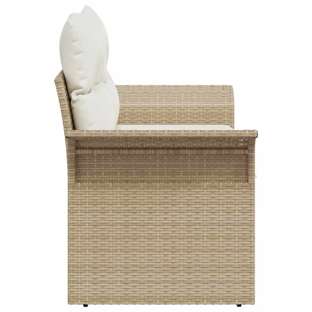 Poly Rattan Garden Sofa Beige 141x62x69cm with Cushion Pad