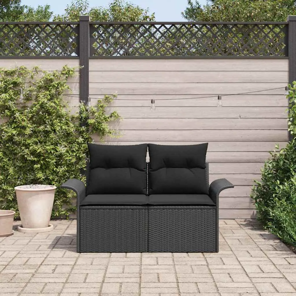 Black Poly Rattan Outdoor Sofa with Cushion