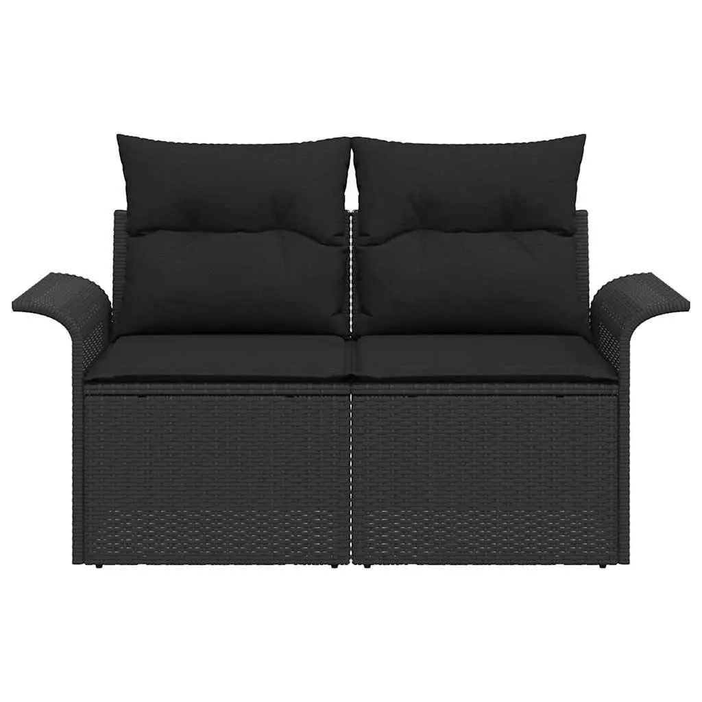 Black Poly Rattan Outdoor Sofa with Cushion