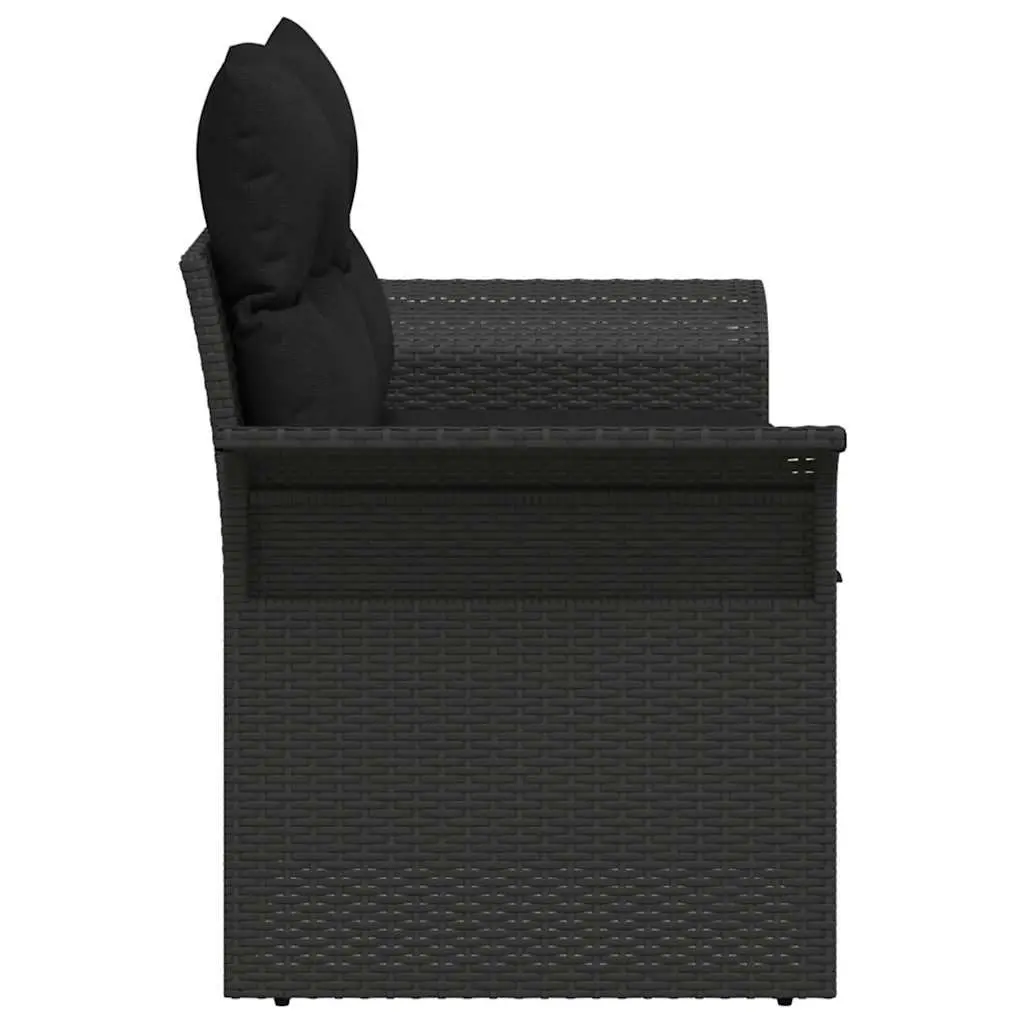Black Poly Rattan Outdoor Sofa with Cushion
