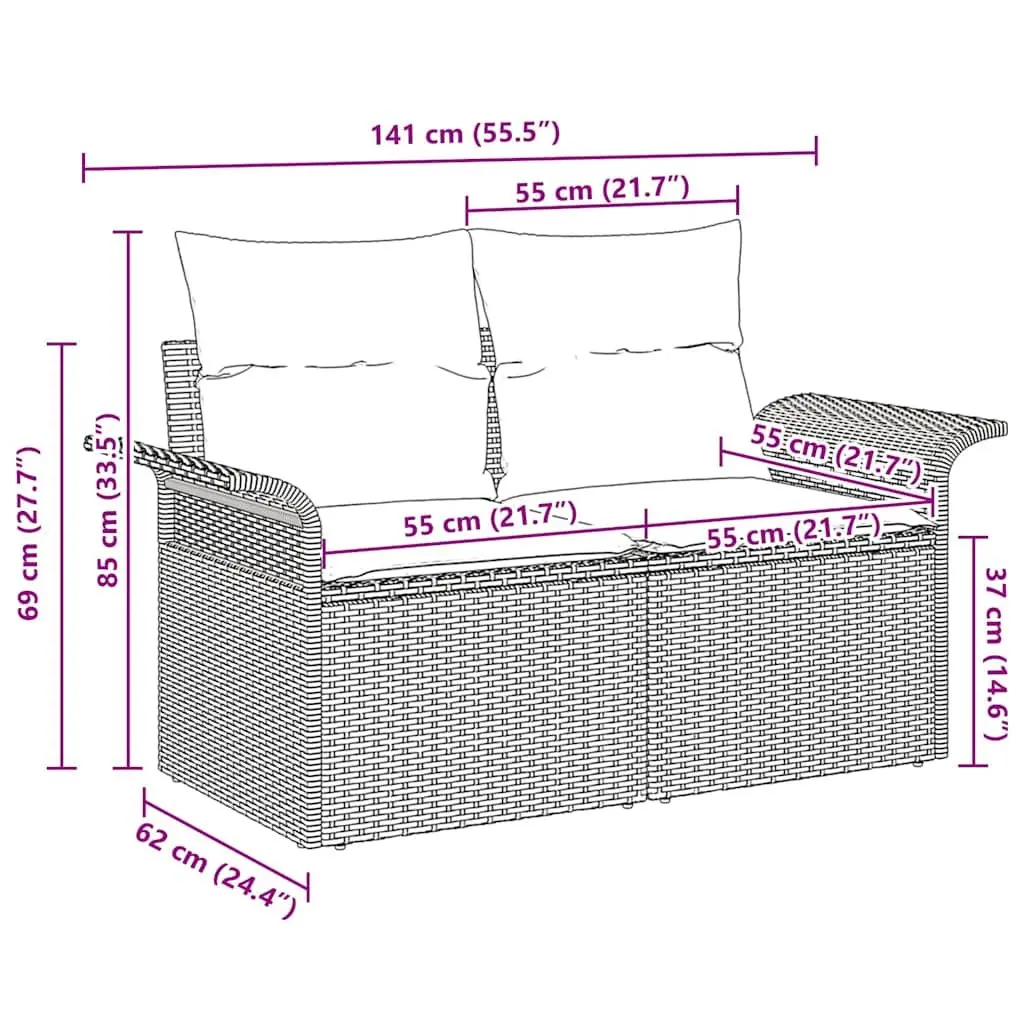 Black Poly Rattan Outdoor Sofa with Cushion