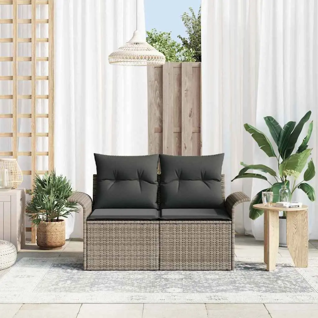 Grey Poly Rattan Garden Sofa with Cushion