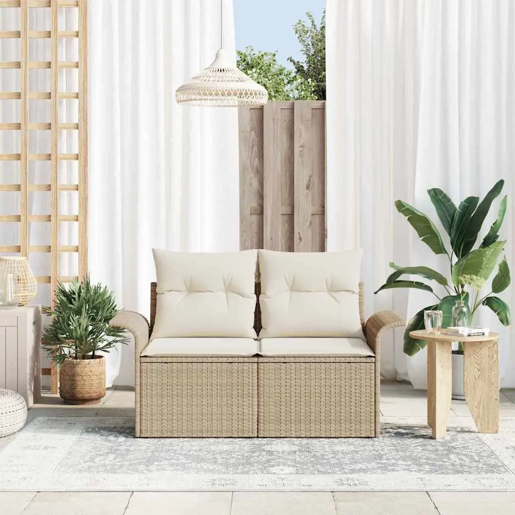 Beige Poly Rattan Outdoor Sofa with Cushion 141x62x69cm