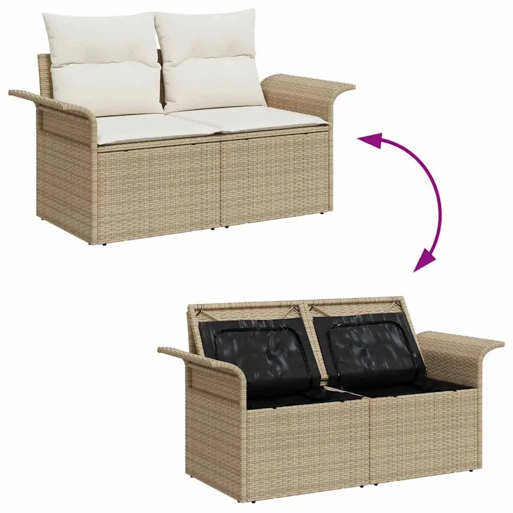 Beige Poly Rattan Outdoor Sofa with Cushion 141x62x69cm