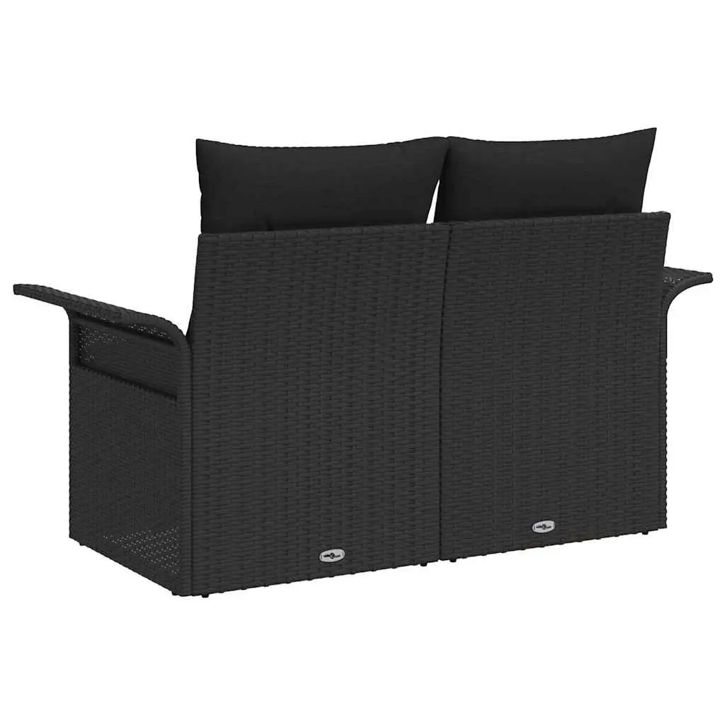 Black Poly Rattan Garden Sofa with Cushion