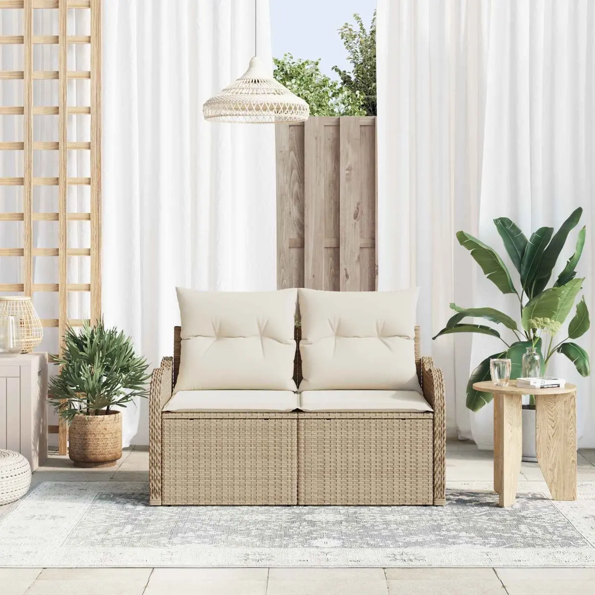 Outdoor Garden Sofa with Cushions in Beige