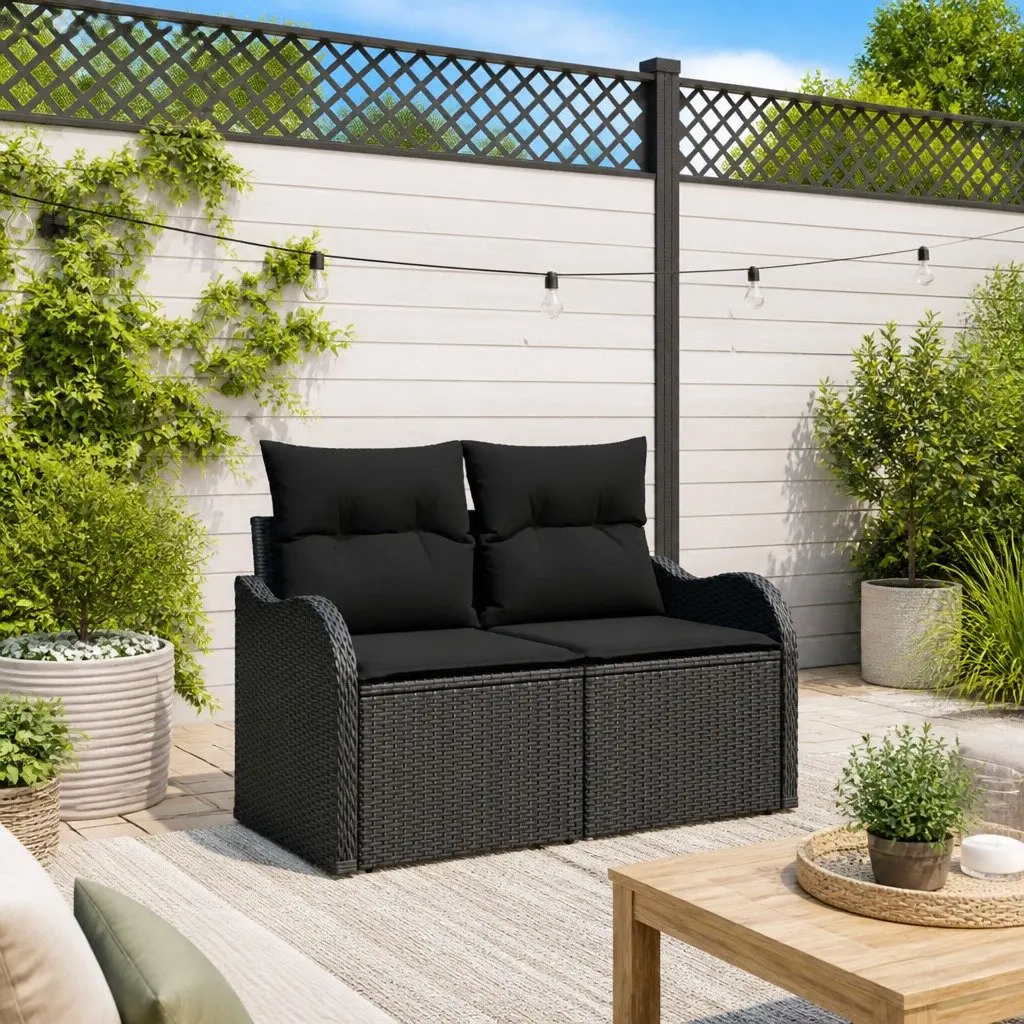 Black Poly Rattan Outdoor Garden Sofa