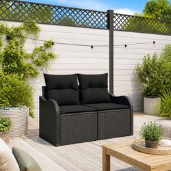 Durable Black Poly Rattan Outdoor Garden Sofa