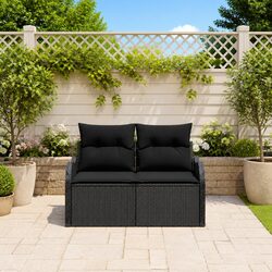 Durable Black Poly Rattan Outdoor Garden Sofa with Cushion