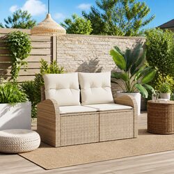 Beige Poly Rattan Outdoor Garden Sofa for Modern Patios