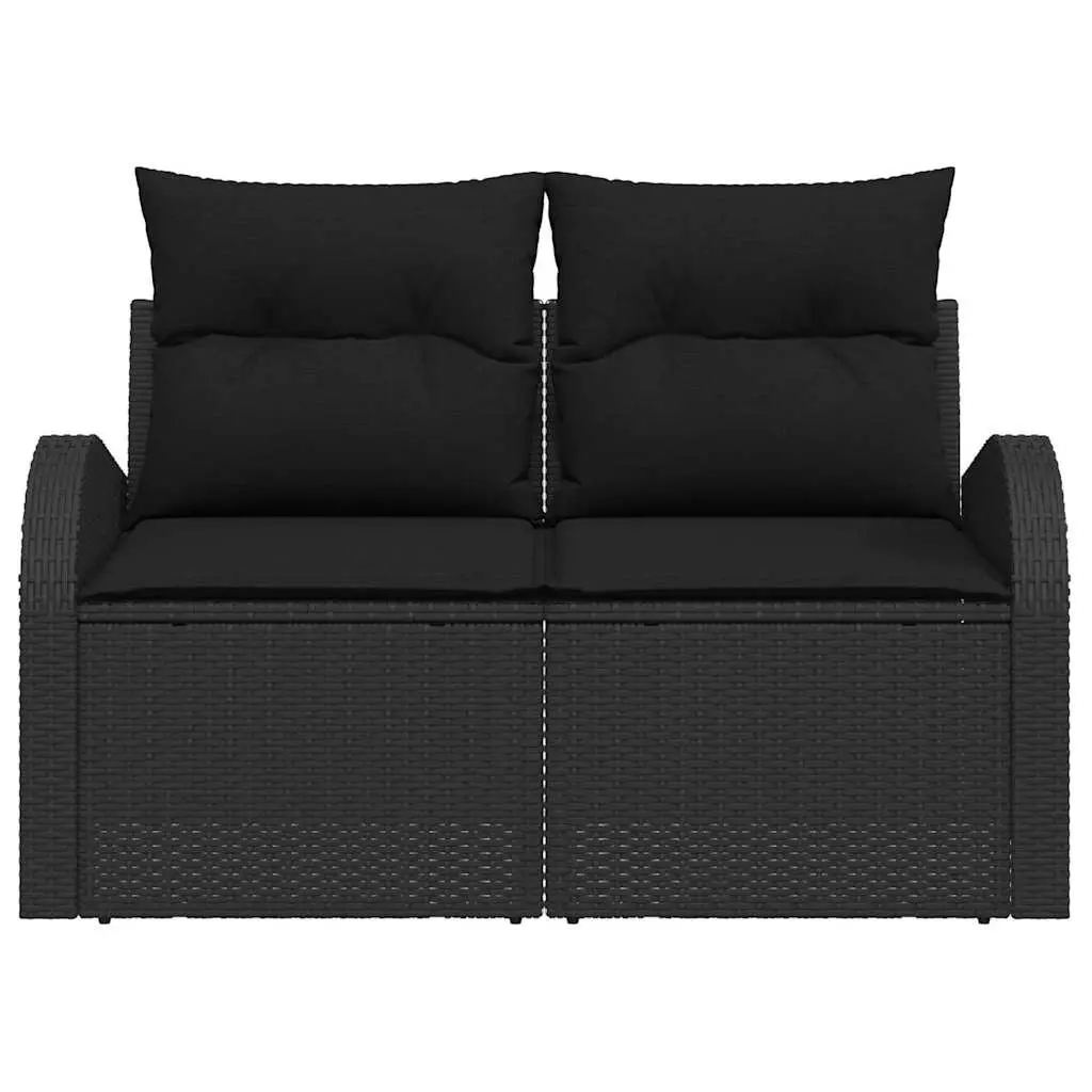 Black Rattan Outdoor Sofa with Cushions