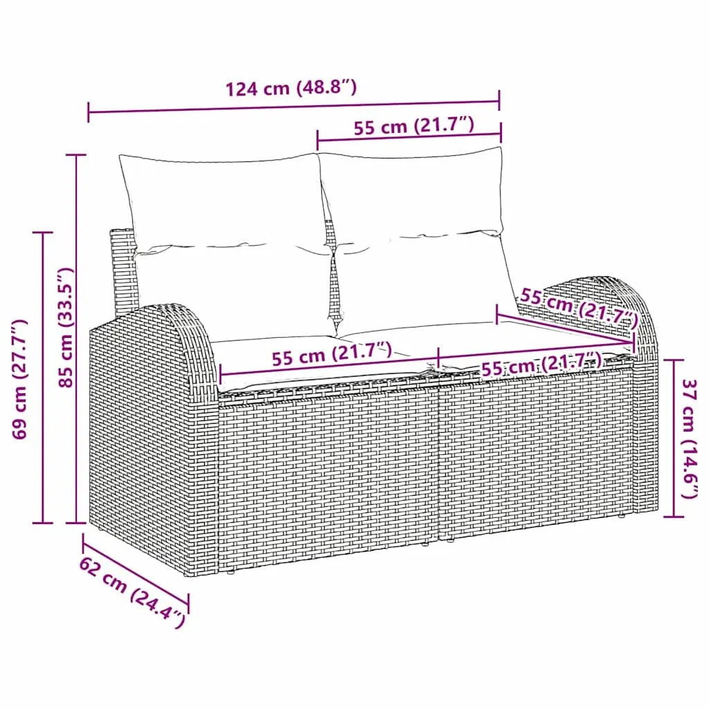 Black Rattan Outdoor Sofa with Cushions