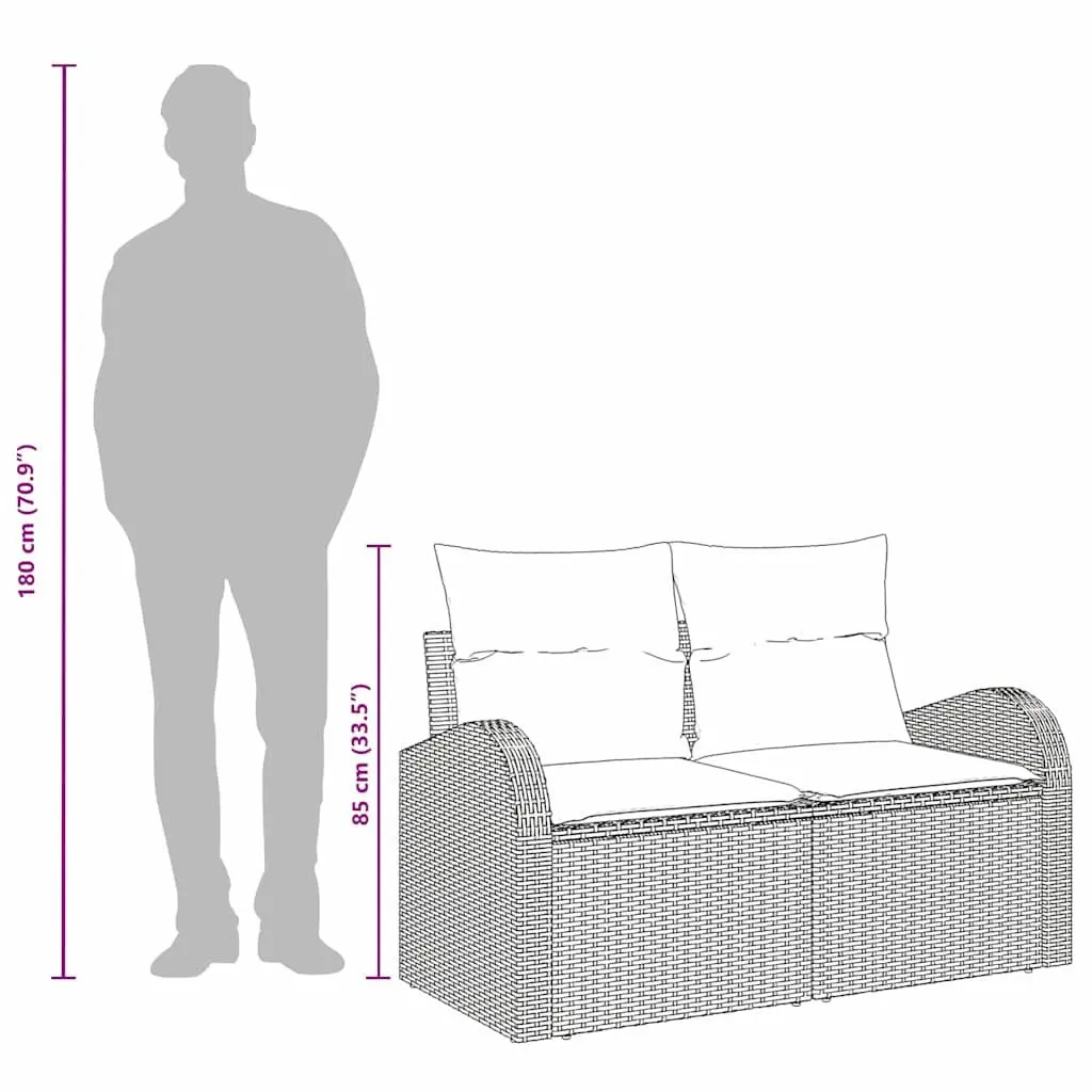 Garden Sofa Poly Rattan 124cm L x 62cm W x 69cm H Grey