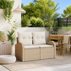 Modern Beige Poly Rattan Garden Sofa with Steel Frame
