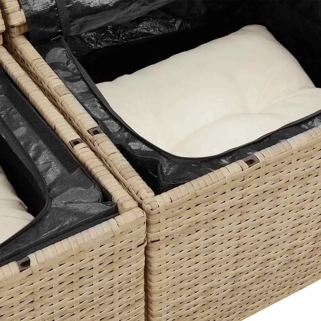 Beige Poly Rattan Garden Sofa with Steel Frame