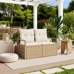 Outdoor Garden Sofa Modular Seating Lounge Couch with Cushions Poly Rattan