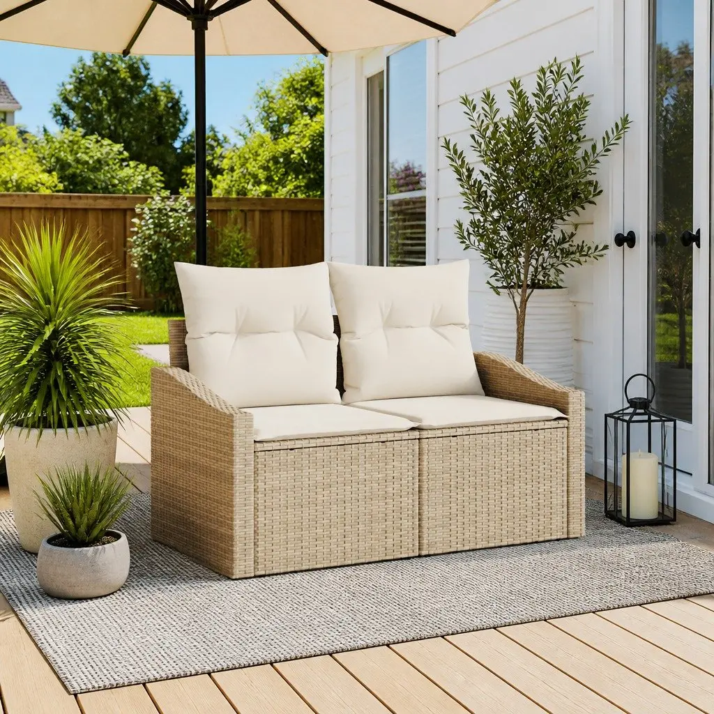 Outdoor Garden Sofa Modular Poly Rattan Beige Patio Seating 123x62x69cm