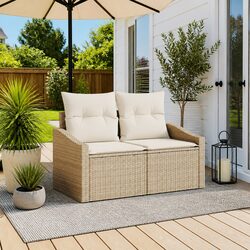 Beige Modular Garden Sofa - Durable Poly Rattan Design