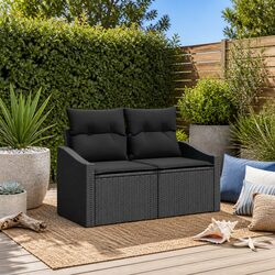 Durable Modular Outdoor Garden Sofa in Black Poly Rattan