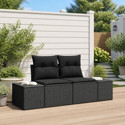 Durable Outdoor Garden Sofa in Black Poly Rattan