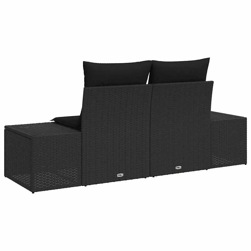 Garden Sofa Poly Rattan Black Steel Frame Outdoor Lounge Chair