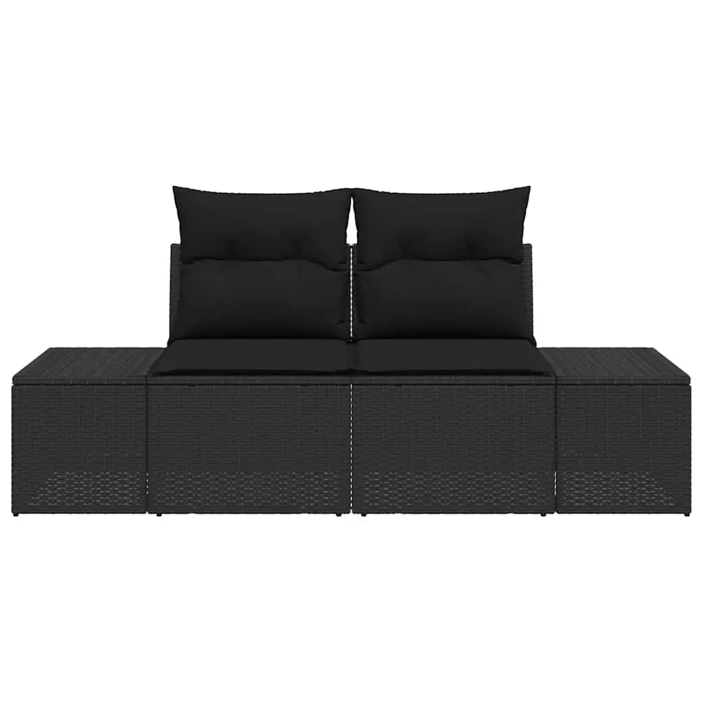 Garden Sofa Poly Rattan Black Steel Frame Outdoor Lounge Chair