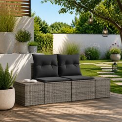 Premium Grey Poly Rattan Garden Sofa with Steel Frame
