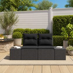 Black Poly Rattan Outdoor Sofa with Steel Frame